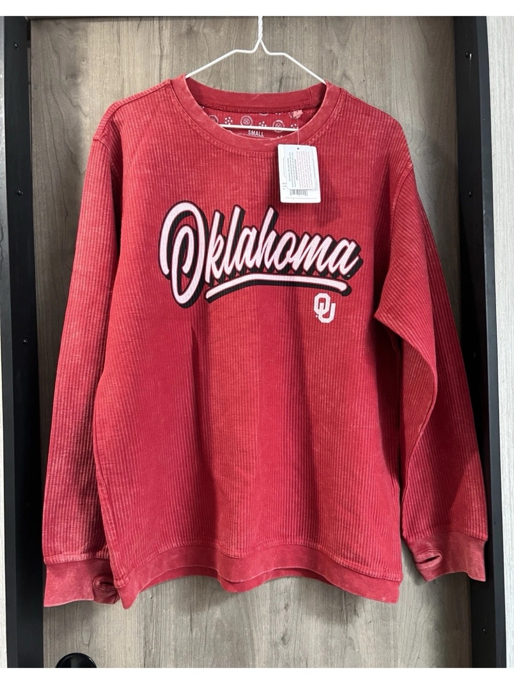 Pressbox Red Corded Oklahoma Crewneck Sweatshirt
